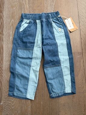 Patchwork Stripe Denim Kids Jeans - Mixed Blue